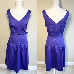 Jones New York 14 Dress Purple Sleeveless Knee Length Belted V-Neck Fit & Flare
